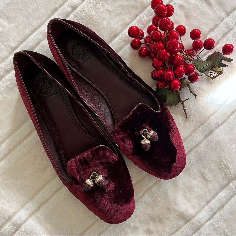 Tory Burch Acorn Charm Smoking Slipper Burgundy